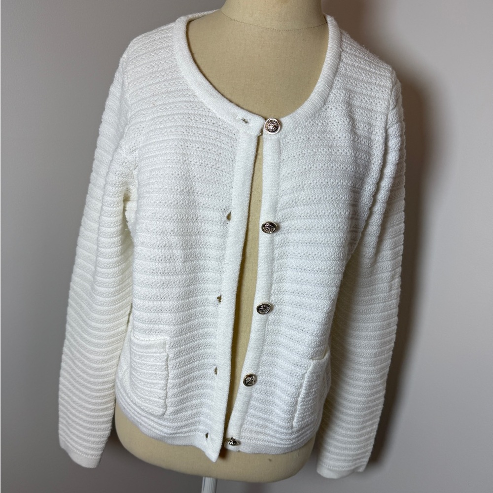 Nanette Lepore Ivory/white Textured Knit Cardigan Small (roomy)